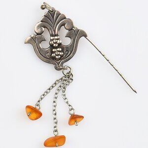 Baltic Amber Silver Tone Stick Pin